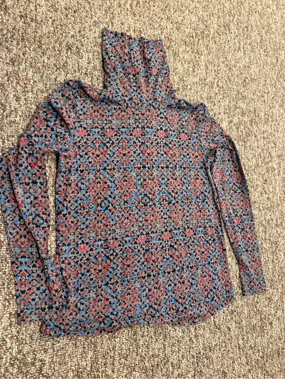 Floral Print Turtleneck Long-Sleeve Top - Pink & Blue
